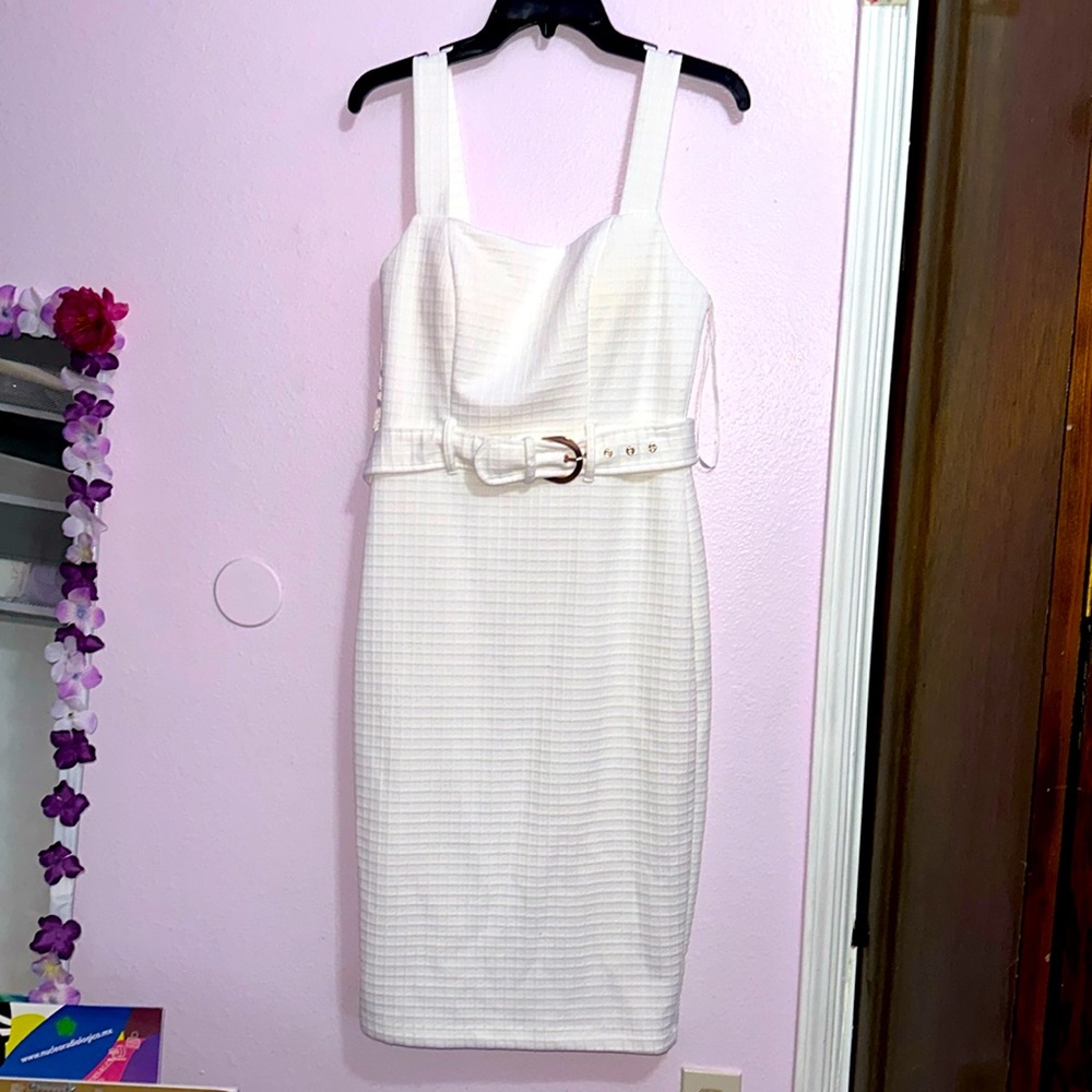 White strap midi formal dress